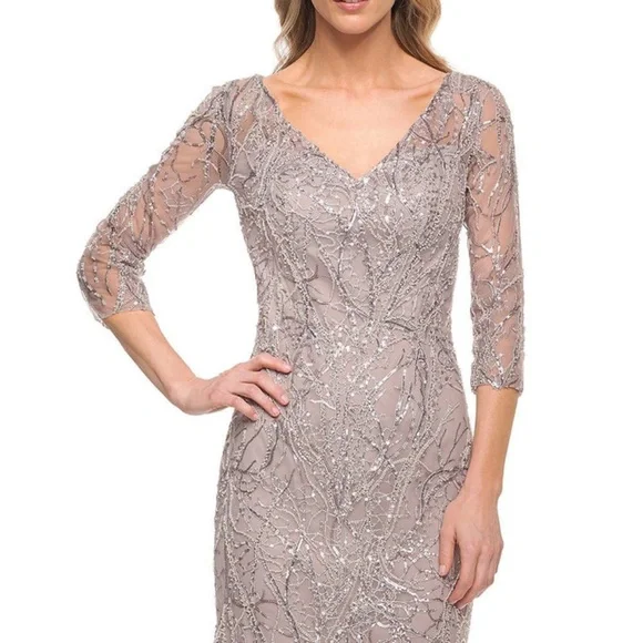NEW LA FEMME Gray SEQUIN Embroidered MOTHER OF THE GROOM DRESS Mermaid GOWN 12 - Picture 15 of 16
